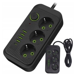 Przedłużacz z 3 gniazdami 230V + 4x USB-A i 1x USB-C