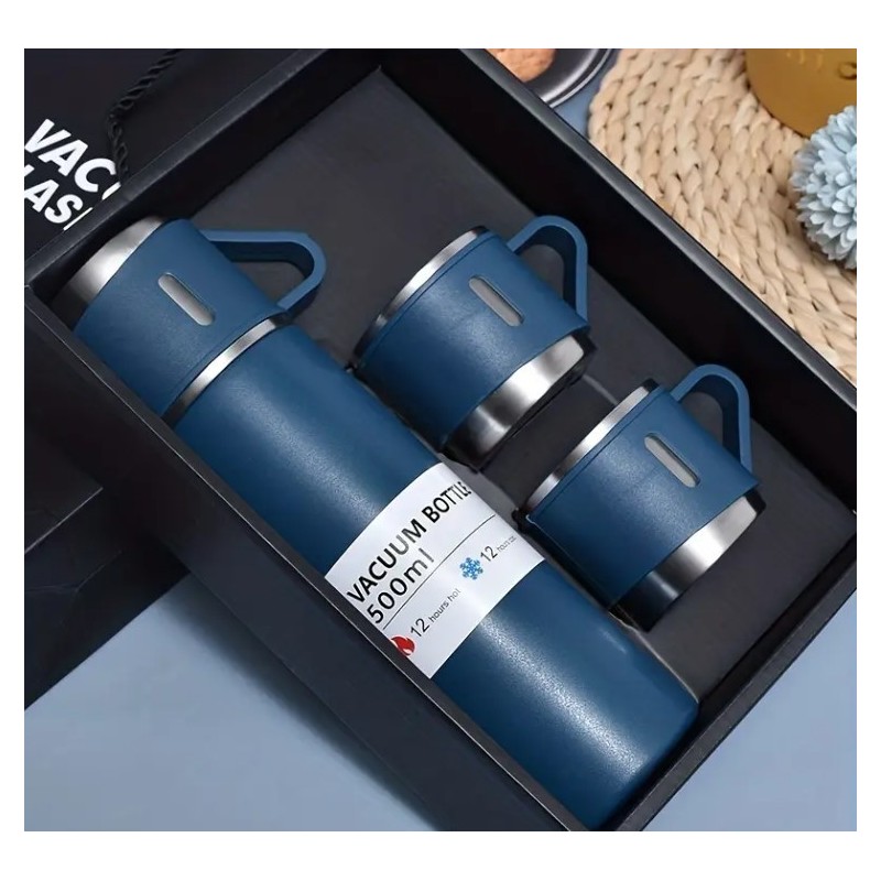 Zestaw Prezentowy: Termos 500ml + 3 Kubki Blue