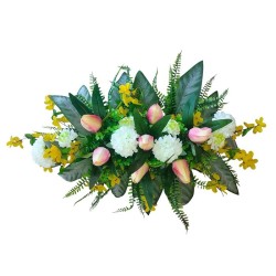 Stroik Wielkanocny Czarna Doniczka - Tulipany, Goździki, Forsycja